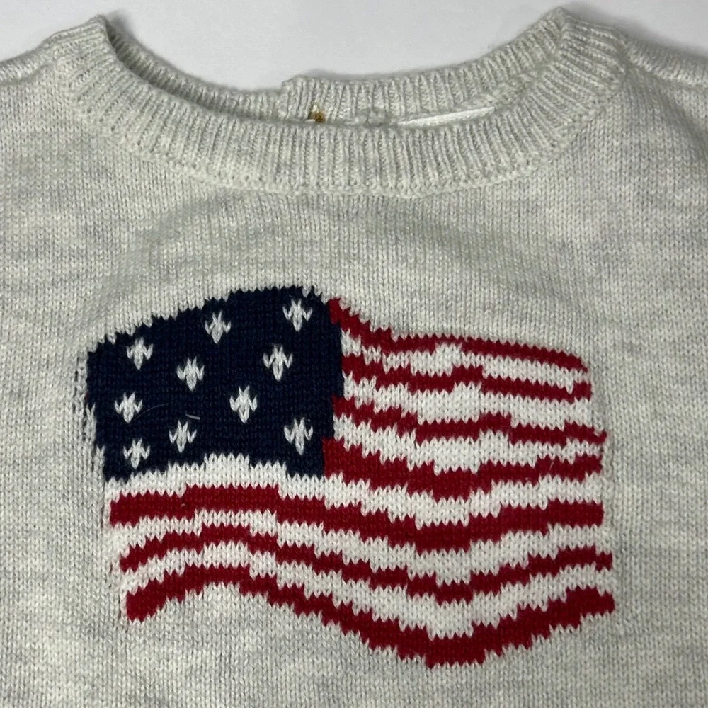 Carters Child of Mine Baby 3-6M Gray Knit American Flag Sweater Romper